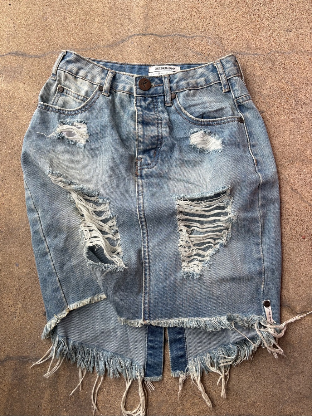 One teaspoon Distressed Light Blue Denim Skirt -